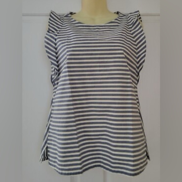 LOFT Navy and White Striped Tank Top - Picture 1 of 4